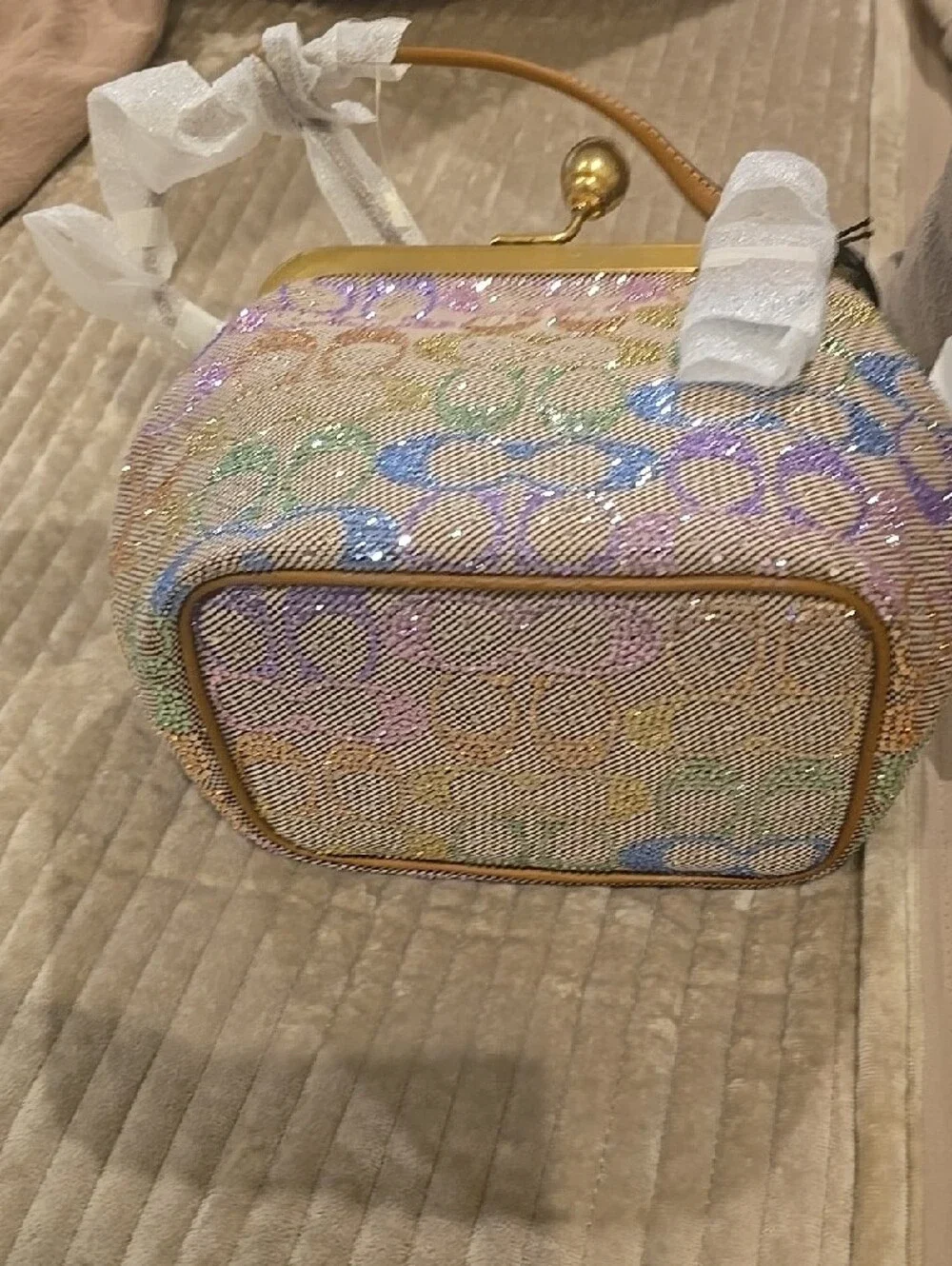 Authentic Coach Iridescent Multicolor Hexagon Clutch with Gold Trim - Picture 6 of 12